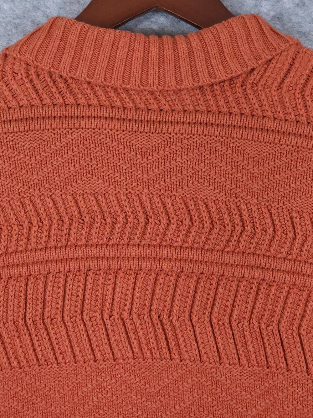 Pendleton XL Chunky Knit Cotton Cashmere Sweater Orange Cabincore Chevron Fall - Picture 4 of 10